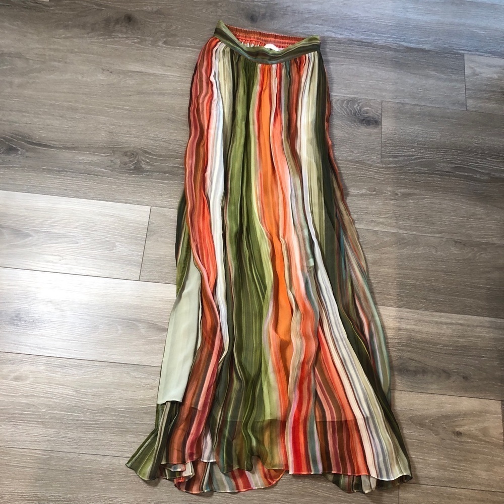 Ramy Brook Lanette Silk Chiffon Maxi Skirt Mint Stripe Womens Size Small - Picture 4 of 12